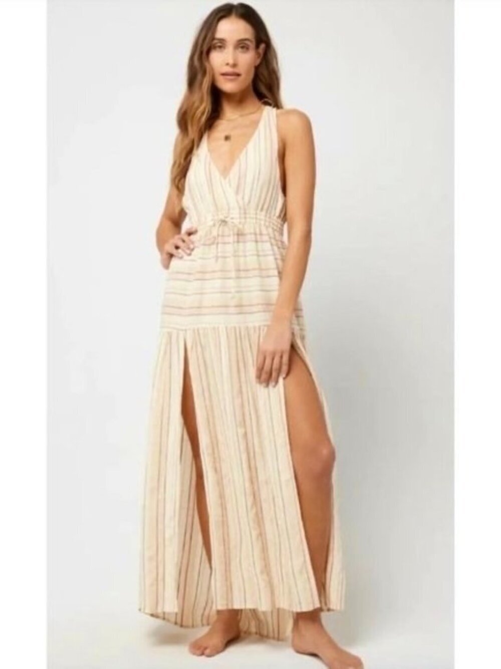 L*Space Emma Cover Up Striped Midi Dress Sun-Soaked Stripe Beachy Size XS